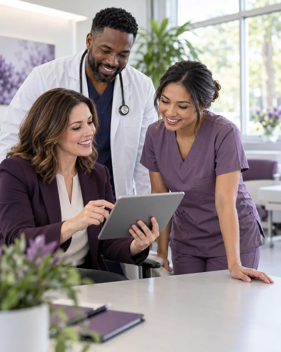 Healthcare professionals reviewing marketing plans